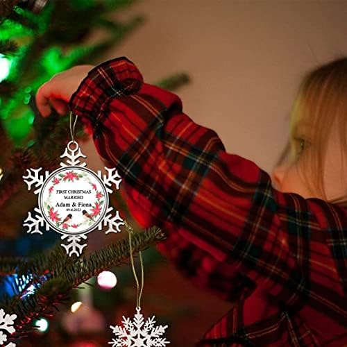 Pewter Snowflake Božićni ukrasi prvi Božić u braku prilagođeni par ime vijenac personalizirani Ornament metalni