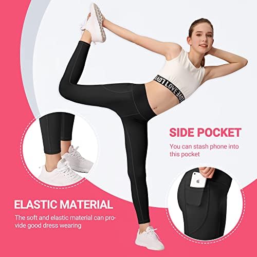 BHRIWRPY 3-Pack Girl Yoga helanke sa 2 džepa-dječije aktivne pantalone za vježbanje