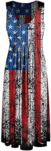 4. jula ljetna haljina za žene Casual boemska haljina američka zastava bez rukava Scoop vrat lepršavi