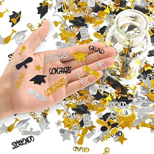 CCINEE 60GRAMS Čestitamo Grad Confetti Black Gold Silver 2023 Diplomiranje Confetti Grad Confetti za klasu diplomiranja