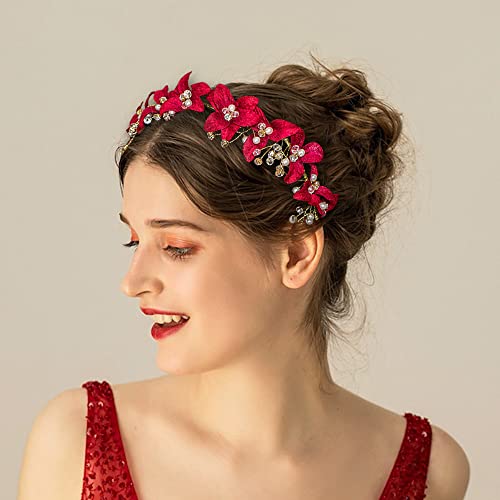 DonLeeving Bridal Red Crystal traka za glavu princeza Flower Hair Vine Headpiece Pearl Wedding Queen krune i Tiaras