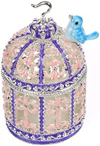 Svijetloplava ptica na vrhu vrhunske ljubičaste ptice Faberge stilskoj kutiji za trinket