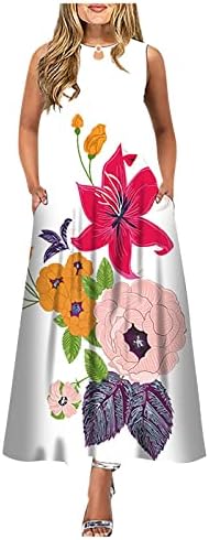 Ženske haljine 2023 okrugla vrata bez rukava duga haljina Ležerna tiskanje Veliki haljina izreza Elegantna seksi midi haljina