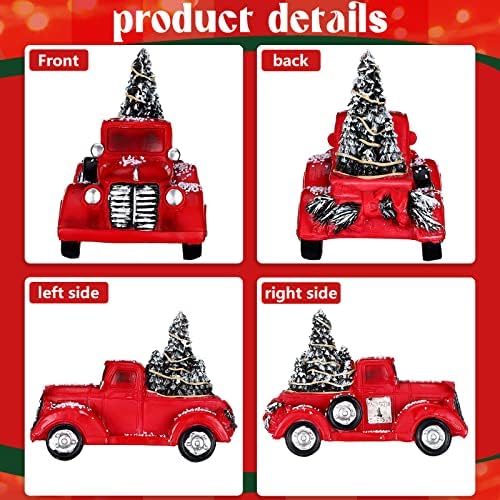 6,3 inčni vintage crveni kamion Božićni dekor sa LED lakim niz i božićnim drvcama za odmor za odmor