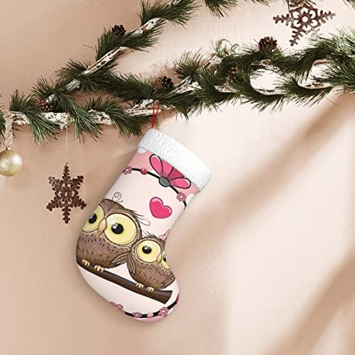 YileQuan 18 inča Božićne čarape Klasične čarape, slatke sove, za obiteljski odmor Božićni ukrasi