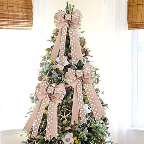 3pcs božićno drvce Top ukras privjesak Veliki luk božićno drvce Privjesak platna vrpca Velike ukrasne perle