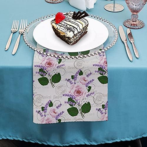 Vintage ružičaste ruže i lavendersprinted večera za višekratnu upotrebu ubrusnu platnu salvetu savršen za vjenčanja