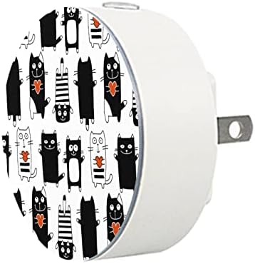 2 paketa Plug-in Nightlight LED noćno svjetlo crno bijele mačke uzorak srca sa senzorom sumraka do