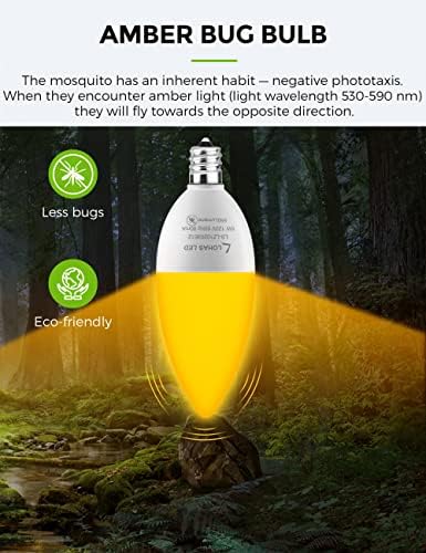 LOHAS Yellow LED Bug Light Bulbs, 3Pack Yellow E12 Candelabra Light Bulbs, 6W Amber žuta Buba & nbsp;