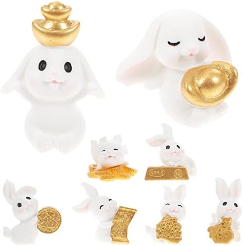 Gadpiparty 8pcs minijaturni zečji figurini Kineski zodijak zec figure Lucky Bunny kip Gold Coin Ingoti