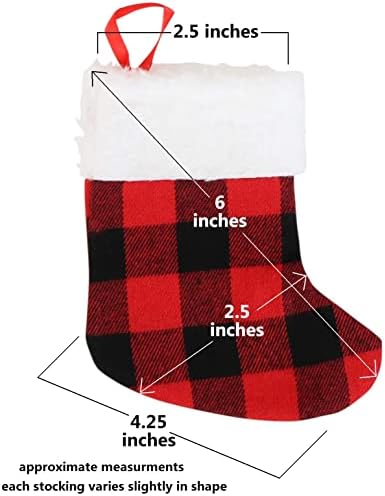 IcoCikal Mini božićne čarape, 6-inčni, crveni bivolski tablica, 24-paket