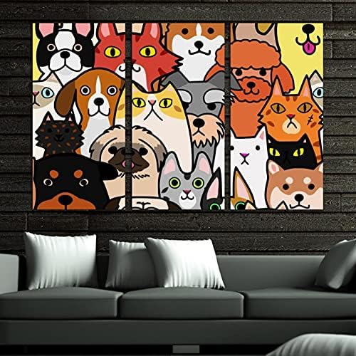 Zidna umjetnost za dnevni boravak, ulje na platnu veliki uokvireni šareni psi i mačke suočavaju se s umjetničkim