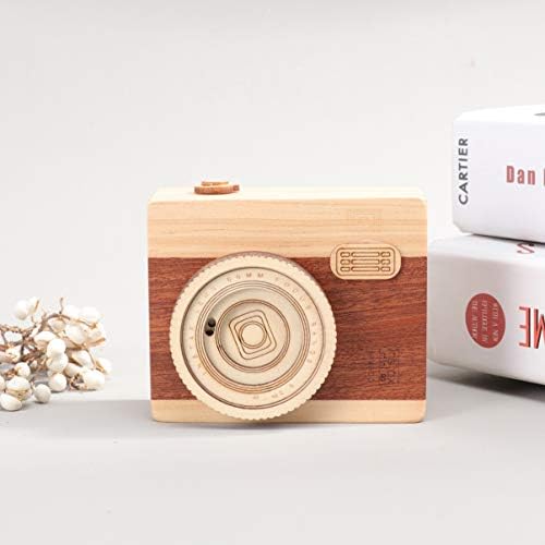 Aboofan Božićna drvena muzička kutija Vintage kamere Oblik muzičke kutije Wind up Melody Box Dekoracija fotografija