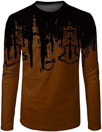 ZDDO MENS majice s dugim rukavima, splash-tinta Print Crewneck Work TEE Vrhovi Jesen Ležerne prilike