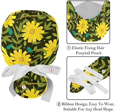 Radni kapu s tipkama i vrpcom za žene 2 pakete, cvjetni geometrijski podesivi uniseks hirurški