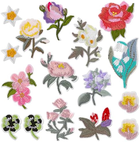 Cobee Cvijeće glačalo na zakrpama, 16 komada izvezeni ukrasni patch sew Apply popravak zakrpa za patch za odjeću