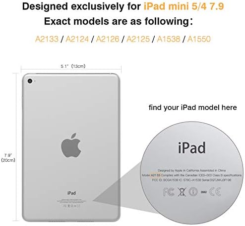 MoKo Case Fit iPad Mini 5 2019 iPad Mini 4, Slim Smart Shell Stand Folio zaštitni poklopac sa mekanim TPU prozirnim