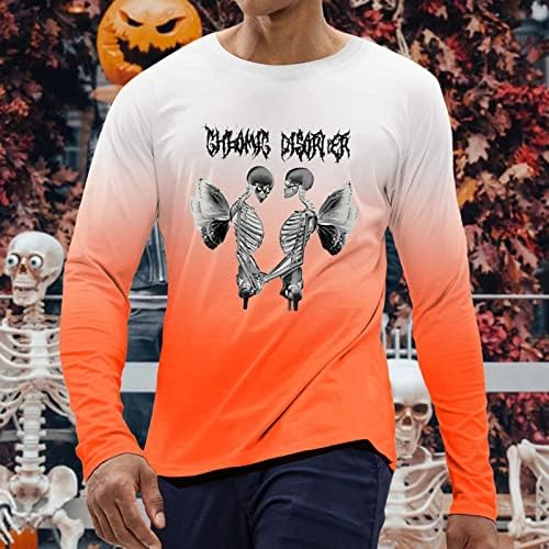 XXBR Halloween muške majice s dugim rukavima svi sveci dnevno kostur gradijent za kostur gradijent majica