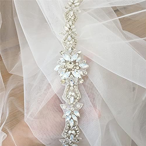 Pumfabrična čipka tkanina za vjenčanje Graciobran Opal Bealed Bridal Belt, ridne vjenčani sat ivok na patch