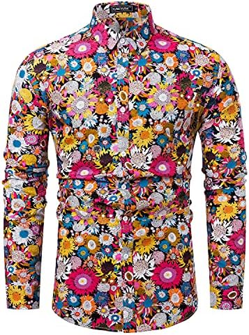 TUNEVUSE muške cvjetne košulje Dugi rukav Casual Button Down cvijet štampane košulje pamuk