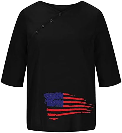 Dan nezavisnosti Pamučne posteljine vrhunske ženske američke zastave Ispis 3/4 bluza s rukavima o vratu 4 juli