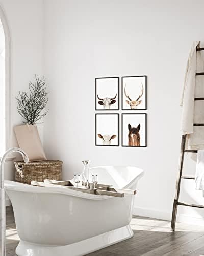 Haus i nijanse Set od 4 rustikalne slike domaćih životinja-slike konja jelena krava i koza zidni dekor / slike