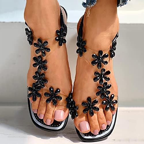 Žene Chunky Hees Sandale Bohemian Style Cvijet Roman Sandal Ljeto Seksi haljina za haljinu sandale za obuću