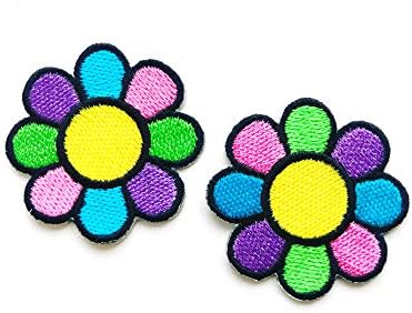 Set od 2 malenog. Mini šareno cvijeće slatko crtani sew gvožđe na izvezenom aplicijskoj znački znak patch