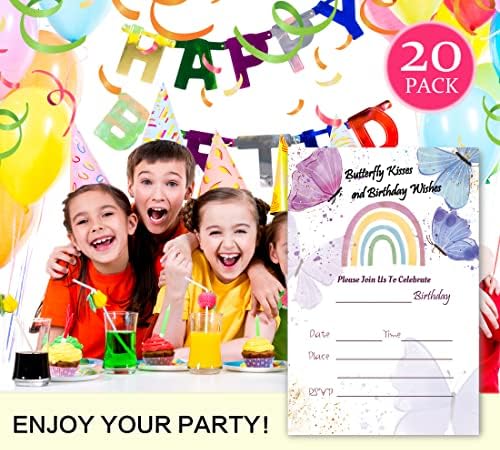 Pozivnice za rođendan za djevojke, djecu, ljubičasta cvjetna dugačka leptira za rođendan Pozovite,