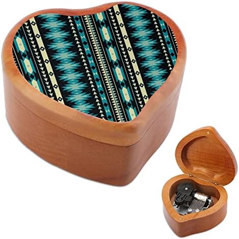 Šareni ukrasni etnički uzorak Drvena muzička kutija Oblik srca Muzičke kutije Vintage Wood Box za poklon