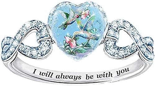 Srčani rodnosni spomenici godišnjica Cubno cirkonija srebrni prsten za žene djevojke Dan zaljubljenih