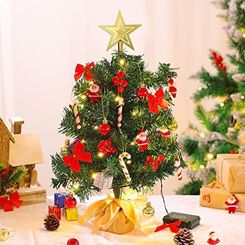 AMOSFUN 20 TABLETOP Božićno stablo umjetno mini božićno drvo borovo drvo sa LED žičarima i ukrasima Desktop