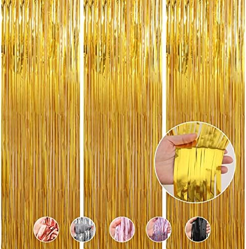 Crosize 3 Pack 3.3 x 9.9 ft zlatne folije Obrubne zavjese ukrasi za zabave, pozadina za zavjese od šljokica