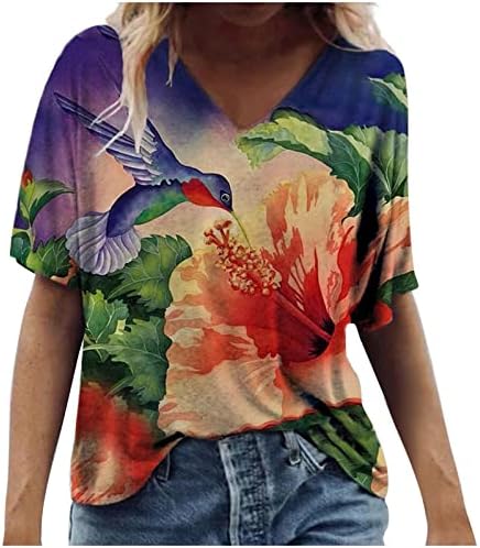 2023 Ljetne Cvjetne Majice Žene Moda Plus Veličina Scenic Flower Print Tees Shirt V-Izrez Tanka Majica