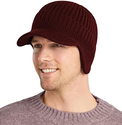Korešion Muška zimska vizira Beanie Hat sa ušiju pletene bejzbol kape sa rukom Skijaški šešir toplog