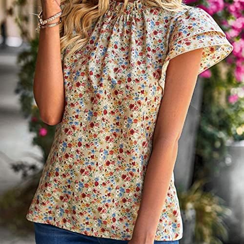 Ženska casual boho cvjetni ispisani top gornji vrat rufffle majica kratkih rukava bluze labave