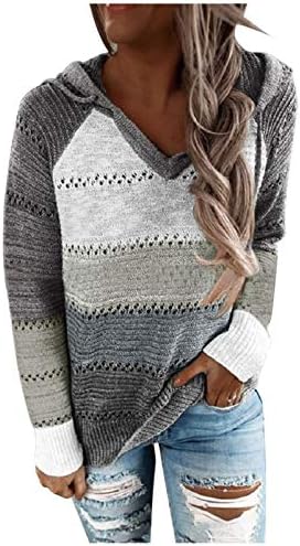 Ženski prugasti blok u boji pleteni džemper plus veličina dugih rukava izdubljena ležerna lagana dukseva