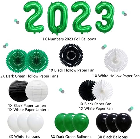 Adlkgg Green Black 2023 Diplomski baloni ukrasi, novogodišnji baloni za zabavu, lateks baloni, viseći papirni