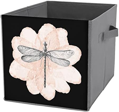 Dragonfly Ružičasti cvijet savladava od tkanine za pohranu bin kockica Organizator sklopiva kutija sa ručkama