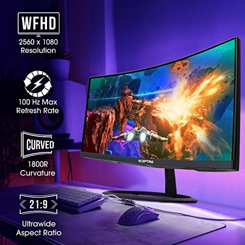 Skytech Blaze ll Gaming PC Desktop, crna & Sceptre zakrivljeni 30 21: 9 Gaming LED Monitor 2560x1080p UltraWide