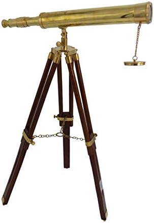 Hassanhandicrafts antički Vintage Mesingani Nautički 18 teleskop špijunski staklo sa drvenim postoljem za