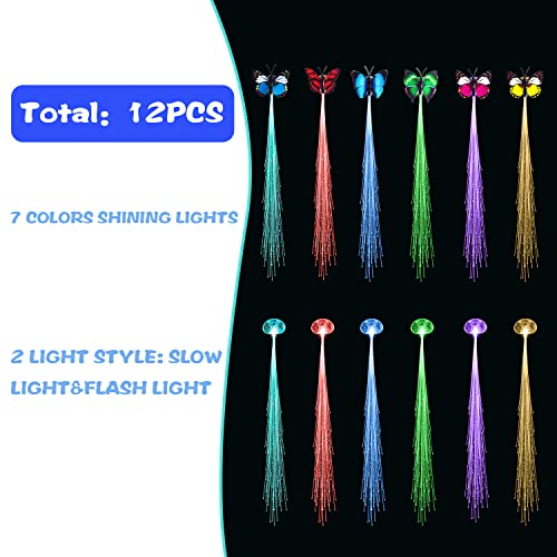 12pcs LED Hair Light Clip, URSMART 6PCS LED svjetla za kosu i 6PCS Butterfly hair Clips Glow Hair Accessories
