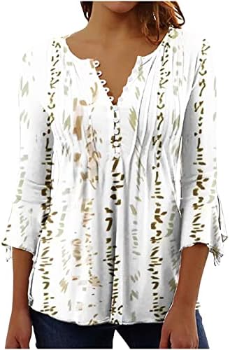 Ticcoy elegantni tuniki za žene V izrez 3/4 rukavi T Shirt Floral Print plisirane majice 2023 ljetne