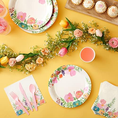 Akvarelne potrepštine za čajanke od 144 komada sa ružičastim cvjetnim papirnim tanjirima, salvetama, šoljicama