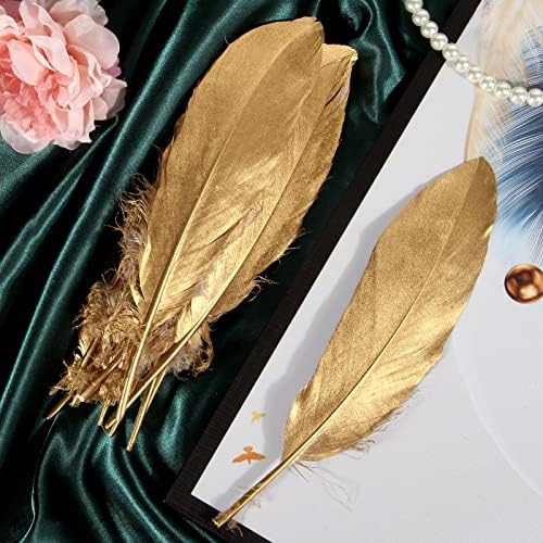 THARAHT 60kom Zlatna guska perje prirodni rasuti 6-8 inča 15-20cm za zanate DIY Cosplay svadbena