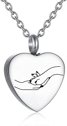 DOTUIARG Srce Od nehrđajućeg čelika kremiranje urna ogrlica ugravirani uzorak-držeći se za ruke sa