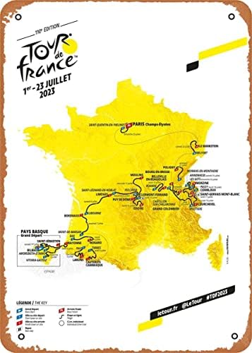 Tour de France mapa 2023 Vintage sportski Poster metalni Limeni znak 8x12in-Retro Poster poklon, bar,