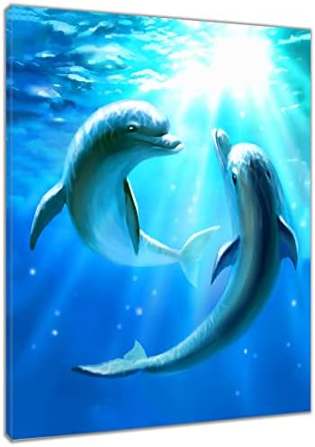 HVEST Dolphin Canvas Wall Art slatki delfini igraju se pod morem sa Suncem štampanje slika umjetničko djelo za