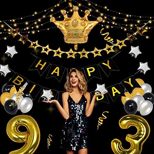 RBYOOO 45. rođendan za muškarce Žene, crno i zlato 45 rođendan balona sa 45 zlatnih brojeva Balon