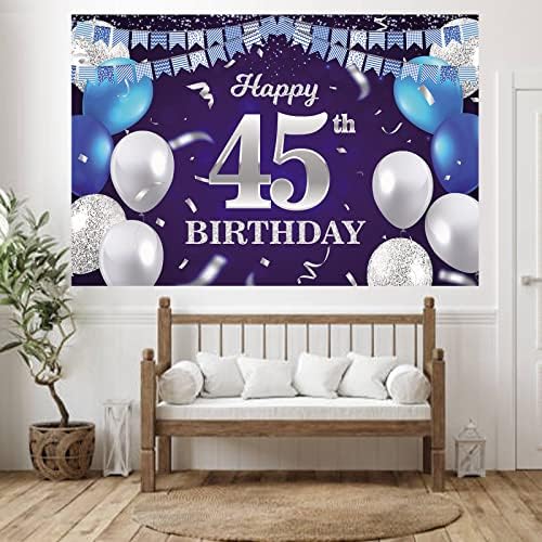 Sretan 45. rođendan Banner pozadina tamnoplavi baloni konfeti pruga Zastava svetle tačke Cheers to 45 godina
